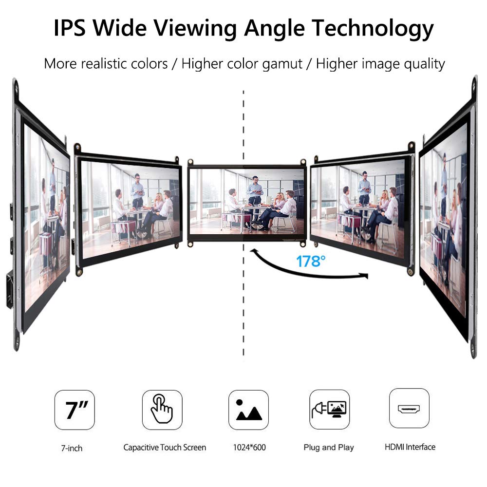 7 Inch Touch Screen Monitor For Raspberry Pi, Portable Ips Display Hdmi 1024 * 600 Touchscreen With Acrylic Case, Second Monitor